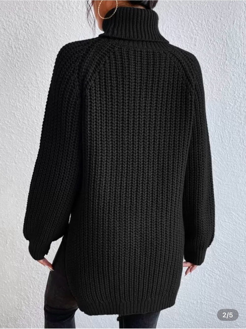 Black Turtleneck Chunky Knit Sweater - Women's Cozy Pullover NWOT - Picture 4 of 5